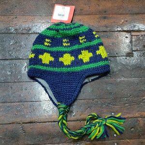 North Face Ski Hat Navy Green Fleece Lined